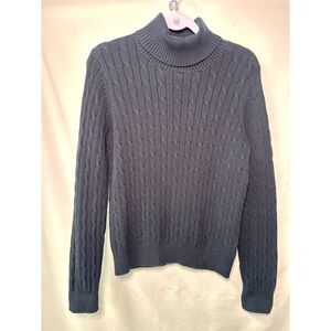 St. John's Bay black turtleneck long sleeve cable knit pullover sweater Large